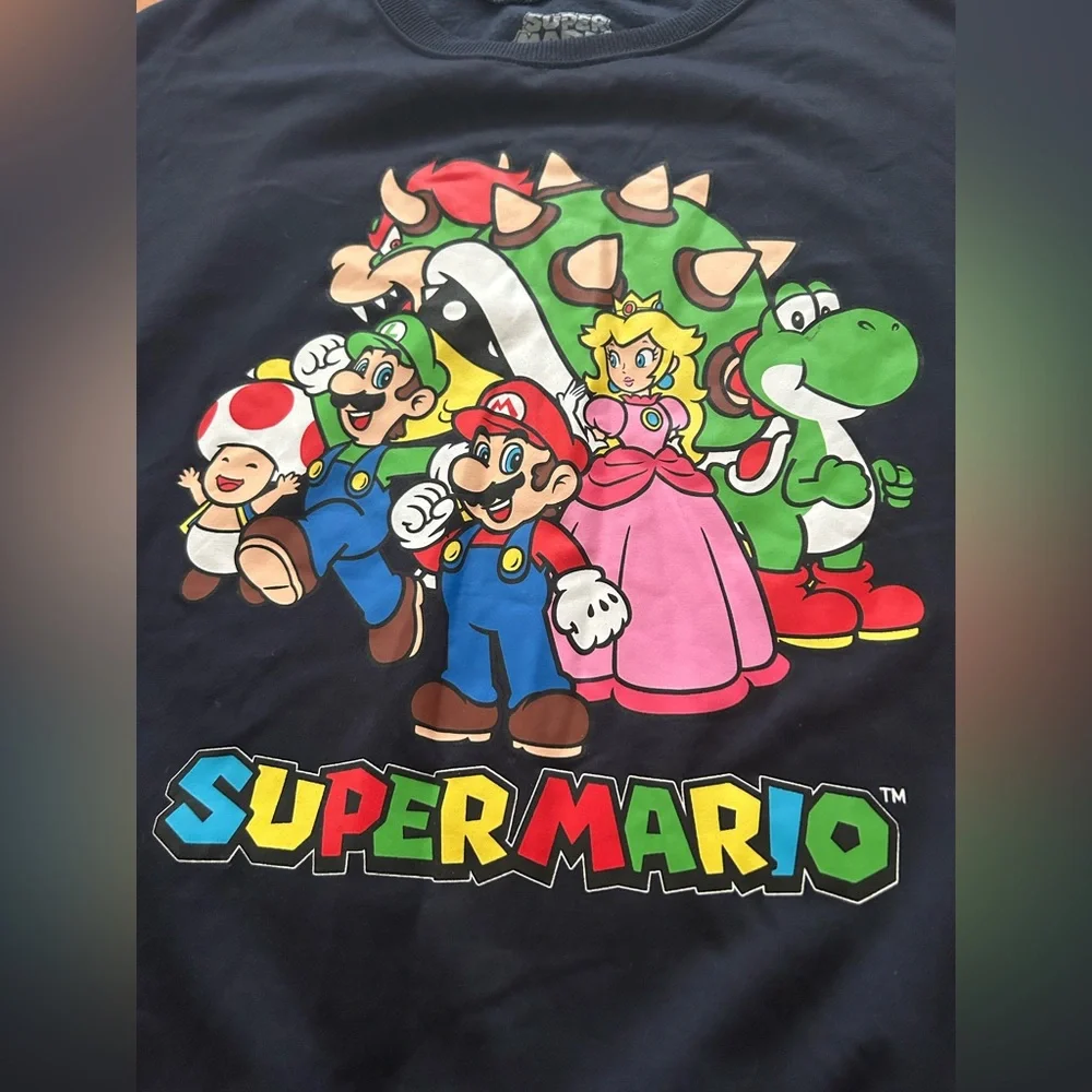 Nintendo Super Mario Characters Crewneck Sweatshirt Navy Blue Small Y2K Style